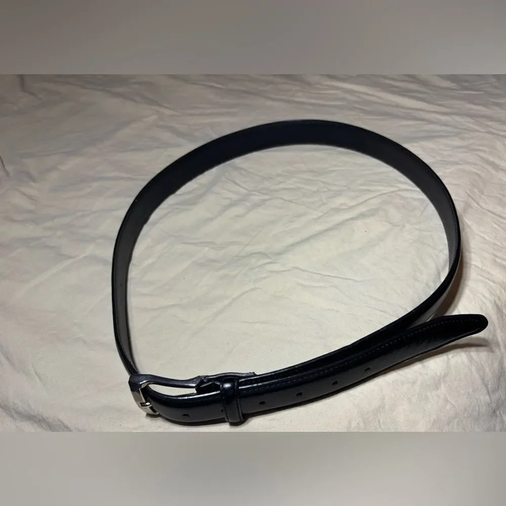 Men’s 44/46 Black Bonded Leather Silver Tone Buckle Belt Size 52” EPC